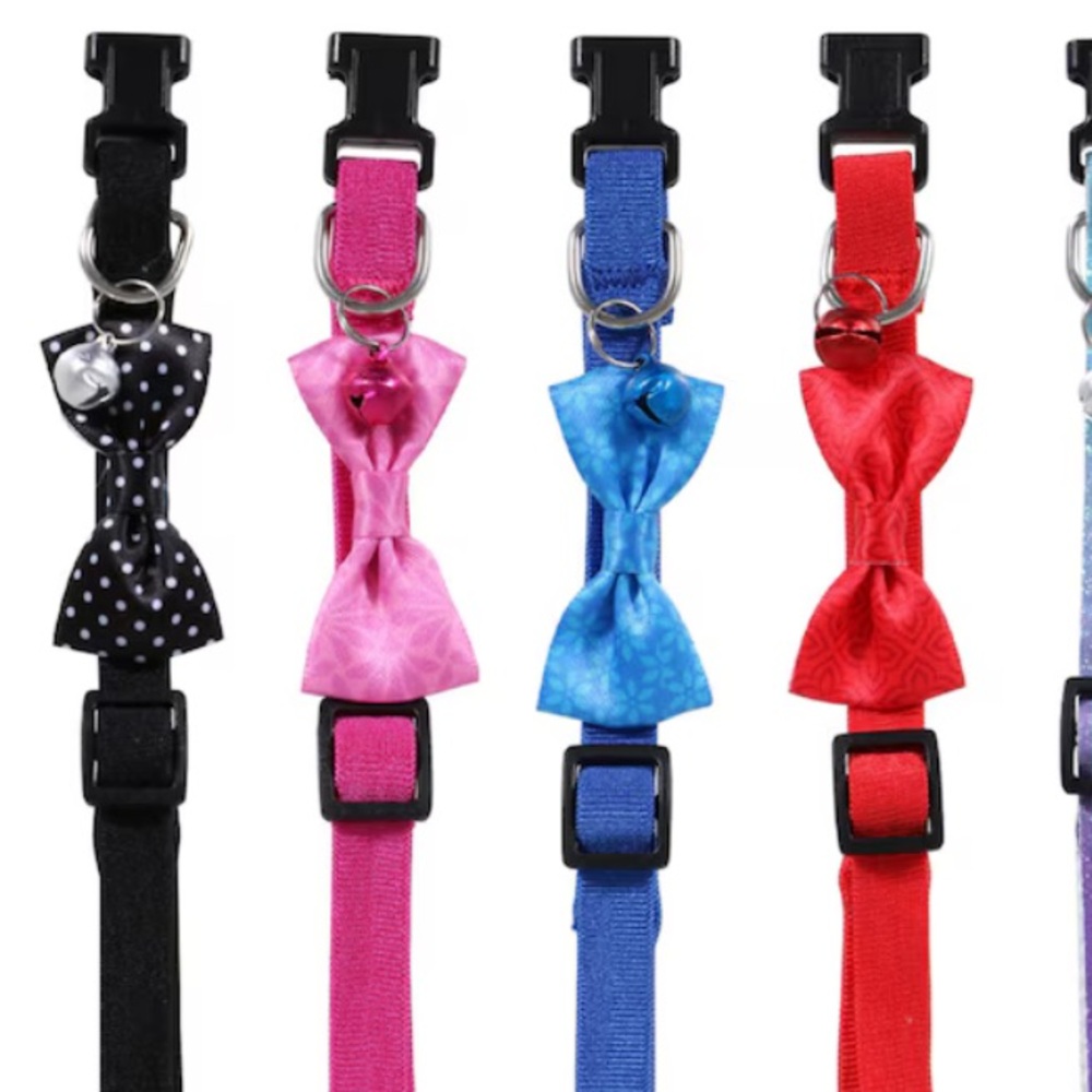 BLACK Polka Dot Bow and Bell Cat Or Dog Collar